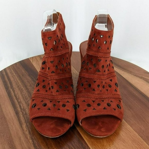 Maurices Jazel Peep Toe Booties 11 M Brick Red Rusty Brown Laser Cut Slingback - Picture 4 of 13